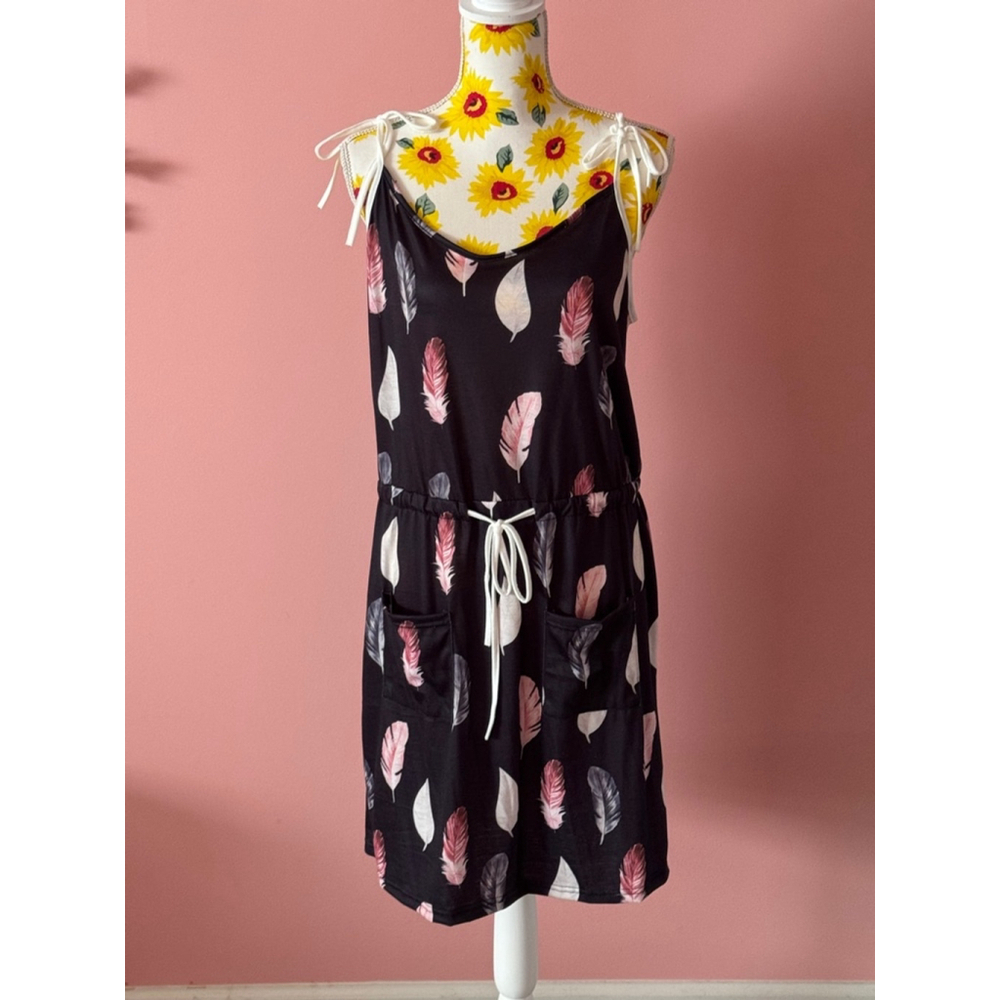 Women's Unbranded Dress XL Black Pink Feather Print